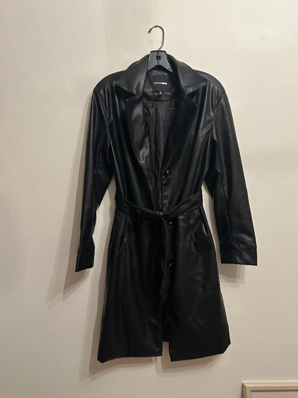 Fashion Nova Faux Leather Long Black Trench Coat Women's S